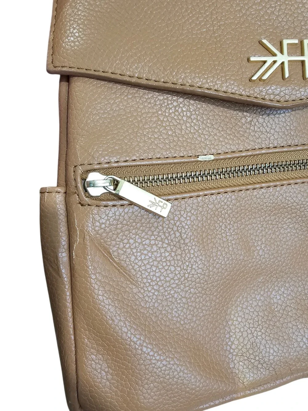 Freshly Picked Camel Pebbled Leather Mini Backpack Gold Hardware Designer - Picture 6 of 10